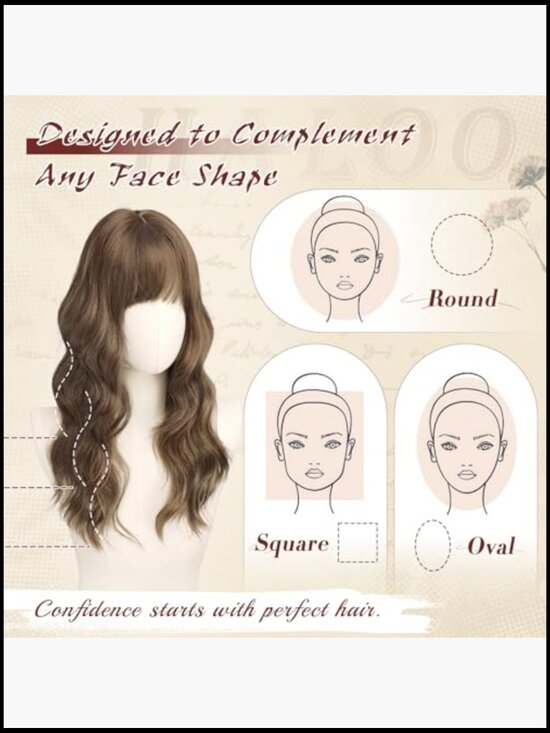20 Inch Long Wavy Synthetic Wig with Bangs Heat Resistant Wigs for Women Daily